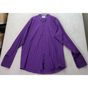 Lucasini Dress Shirt Men Size 17.5 Purple Cotton Long Sleeve Pocket Button Front